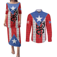 Puerto Rico Football Custom Couples Matching Puletasi and Long Sleeve Button Shirt Come On El Huracan Azul