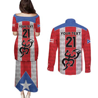 Puerto Rico Football Custom Couples Matching Puletasi and Long Sleeve Button Shirt Come On El Huracan Azul
