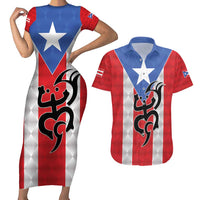 Puerto Rico Football Custom Couples Matching Short Sleeve Bodycon Dress and Hawaiian Shirt Come On El Huracan Azul