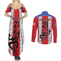 Puerto Rico Football Custom Couples Matching Summer Maxi Dress and Long Sleeve Button Shirt Come On El Huracan Azul