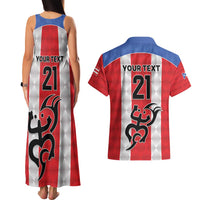 Puerto Rico Football Custom Couples Matching Tank Maxi Dress and Hawaiian Shirt Come On El Huracan Azul