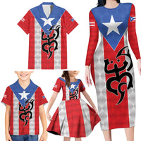 Puerto Rico Football Custom Family Matching Long Sleeve Bodycon Dress and Hawaiian Shirt Come On El Huracan Azul