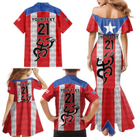 Puerto Rico Football Custom Family Matching Mermaid Dress and Hawaiian Shirt Come On El Huracan Azul