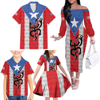 Puerto Rico Football Custom Family Matching Off The Shoulder Long Sleeve Dress and Hawaiian Shirt Come On El Huracan Azul