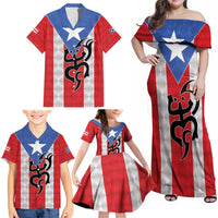 Puerto Rico Football Custom Family Matching Off Shoulder Maxi Dress and Hawaiian Shirt Come On El Huracan Azul