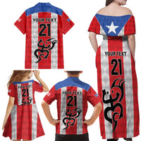 Puerto Rico Football Custom Family Matching Off Shoulder Maxi Dress and Hawaiian Shirt Come On El Huracan Azul