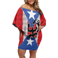 Puerto Rico Football Custom Family Matching Off Shoulder Short Dress and Hawaiian Shirt Come On El Huracan Azul