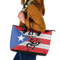 Puerto Rico Football Custom Leather Tote Bag Come On El Huracan Azul