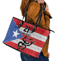 Puerto Rico Football Custom Leather Tote Bag Come On El Huracan Azul