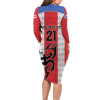 Puerto Rico Football Custom Long Sleeve Bodycon Dress Come On El Huracan Azul