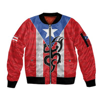 Puerto Rico Football Custom Sleeve Zip Bomber Jacket Come On El Huracan Azul
