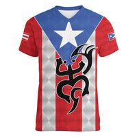 Puerto Rico Football Custom Women V-Neck T-Shirt Come On El Huracan Azul