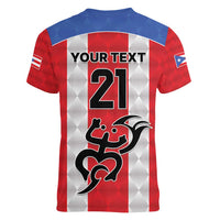 Puerto Rico Football Custom Women V-Neck T-Shirt Come On El Huracan Azul