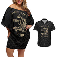 Personalized Haiti First Black Republic Couples Matching Off Shoulder Short Dress and Hawaiian Shirt Negre Marron With Map And Flag