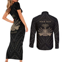 Personalized Haiti First Black Republic Couples Matching Short Sleeve Bodycon Dress and Long Sleeve Button Shirt Negre Marron With Map And Flag