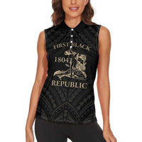 Personalized Haiti First Black Republic Women Sleeveless Polo Shirt Negre Marron With Map And Flag