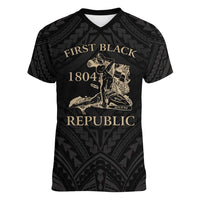 Personalized Haiti First Black Republic Women V-Neck T-Shirt Negre Marron With Map And Flag