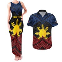 Personalized Philippines Couples Matching Tank Maxi Dress and Hawaiian Shirt Polynesian Tribal Tattoo with Filipino Flag Motif