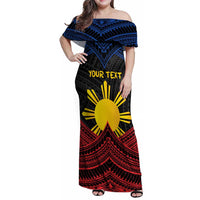 Personalized Philippines Family Matching Off Shoulder Maxi Dress and Hawaiian Shirt Polynesian Tribal Tattoo with Filipino Flag Motif
