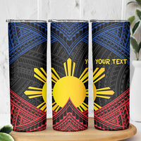 Personalized Philippines Skinny Tumbler Polynesian Tribal Tattoo with Filipino Flag Motif