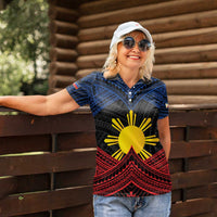Personalized Philippines Women Polo Shirt Polynesian Tribal Tattoo with Filipino Flag Motif