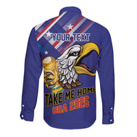 United States 2026 Personalized Long Sleeve Button Shirt Take Me Home Soccer Blue