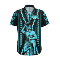 Aotearoa Father's Day Gift For Dad Hawaiian Shirt Aroha Ahau Ki A Koe Papa - Aqua Maori Style Pattern - Wonder Print Shop