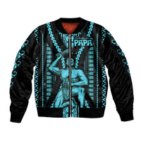 Aotearoa Father's Day Gift For Dad Sleeve Zip Bomber Jacket Aroha Ahau Ki A Koe Papa - Aqua Maori Style Pattern - Wonder Print Shop