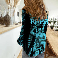 Aotearoa Father's Day Gift For Dad Women Casual Shirt Aroha Ahau Ki A Koe Papa - Aqua Maori Style Pattern - Wonder Print Shop