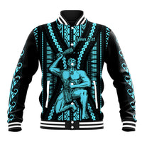 Personalised Aotearoa Father's Day Gift For Dad Baseball Jacket Aroha Ahau Ki A Koe Papa - Aqua Maori Style Pattern LT9 - Wonder Print Shop