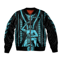 Personalised Aotearoa Father's Day Gift For Dad Sleeve Zip Bomber Jacket Aroha Ahau Ki A Koe Papa - Aqua Maori Style Pattern - Wonder Print Shop