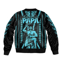 Personalised Aotearoa Father's Day Gift For Dad Sleeve Zip Bomber Jacket Aroha Ahau Ki A Koe Papa - Aqua Maori Style Pattern - Wonder Print Shop