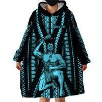 Personalised Aotearoa Father's Day Gift For Dad Wearable Blanket Hoodie Aroha Ahau Ki A Koe Papa - Aqua Maori Style Pattern - Wonder Print Shop