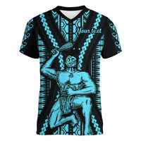 Personalised Aotearoa Father's Day Gift For Dad Women V Neck T Shirt Aroha Ahau Ki A Koe Papa - Aqua Maori Style Pattern - Wonder Print Shop