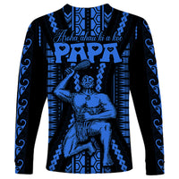 Aotearoa Father's Day Gift For Dad Long Sleeve Shirt Aroha Ahau Ki A Koe Papa - Blue Maori Style Pattern - Wonder Print Shop