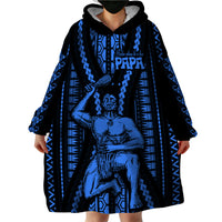Aotearoa Father's Day Gift For Dad Wearable Blanket Hoodie Aroha Ahau Ki A Koe Papa - Blue Maori Style Pattern - Wonder Print Shop