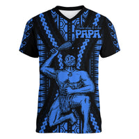 Aotearoa Father's Day Gift For Dad Women V Neck T Shirt Aroha Ahau Ki A Koe Papa - Blue Maori Style Pattern - Wonder Print Shop