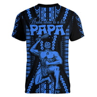 Aotearoa Father's Day Gift For Dad Women V Neck T Shirt Aroha Ahau Ki A Koe Papa - Blue Maori Style Pattern - Wonder Print Shop