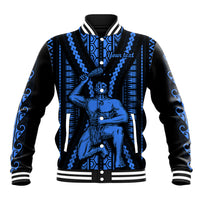 Personalised Aotearoa Father's Day Gift For Dad Baseball Jacket Aroha Ahau Ki A Koe Papa - Blue Maori Style Pattern LT9 - Wonder Print Shop