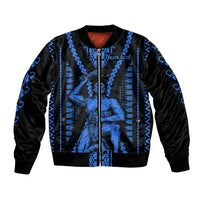 Personalised Aotearoa Father's Day Gift For Dad Bomber Jacket Aroha Ahau Ki A Koe Papa - Blue Maori Style Pattern LT9 - Wonder Print Shop