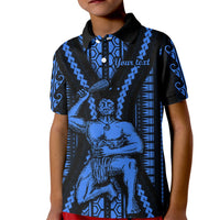 Personalised Aotearoa Father's Day Gift For Dad Kid Polo Shirt Aroha Ahau Ki A Koe Papa - Blue Maori Style Pattern - Wonder Print Shop