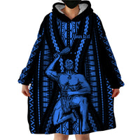 Personalised Aotearoa Father's Day Gift For Dad Wearable Blanket Hoodie Aroha Ahau Ki A Koe Papa - Blue Maori Style Pattern - Wonder Print Shop