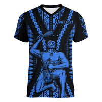 Personalised Aotearoa Father's Day Gift For Dad Women V Neck T Shirt Aroha Ahau Ki A Koe Papa - Blue Maori Style Pattern - Wonder Print Shop