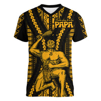 Aotearoa Father's Day Gift For Dad Women V Neck T Shirt Aroha Ahau Ki A Koe Papa - Gold Maori Style Pattern - Wonder Print Shop