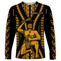 Personalised Aotearoa Father's Day Gift For Dad Long Sleeve Shirt Aroha Ahau Ki A Koe Papa - Gold Maori Style Pattern - Wonder Print Shop