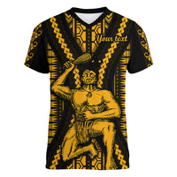 Personalised Aotearoa Father's Day Gift For Dad Women V Neck T Shirt Aroha Ahau Ki A Koe Papa - Gold Maori Style Pattern - Wonder Print Shop