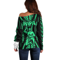 Maori Fathers Day New Zealand Off Shoulder Sweater Aroha Ahau Ki A Koe Papa - Green - Wonder Print Shop