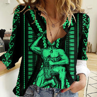 Maori Fathers Day New Zealand Women Casual Shirt Aroha Ahau Ki A Koe Papa - Green - Wonder Print Shop