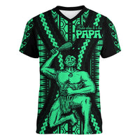 Maori Fathers Day New Zealand Women V Neck T Shirt Aroha Ahau Ki A Koe Papa - Green - Wonder Print Shop