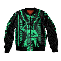 Custom Maori Fathers Day New Zealand Sleeve Zip Bomber Jacket Aroha Ahau Ki A Koe Papa - Green - Wonder Print Shop